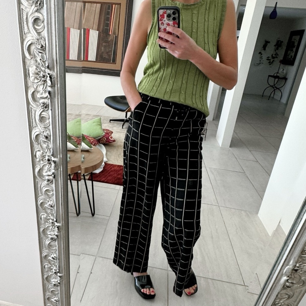 J.ING Wide Leg Palazzo Pants Checkered Print Gold | Black Size XS